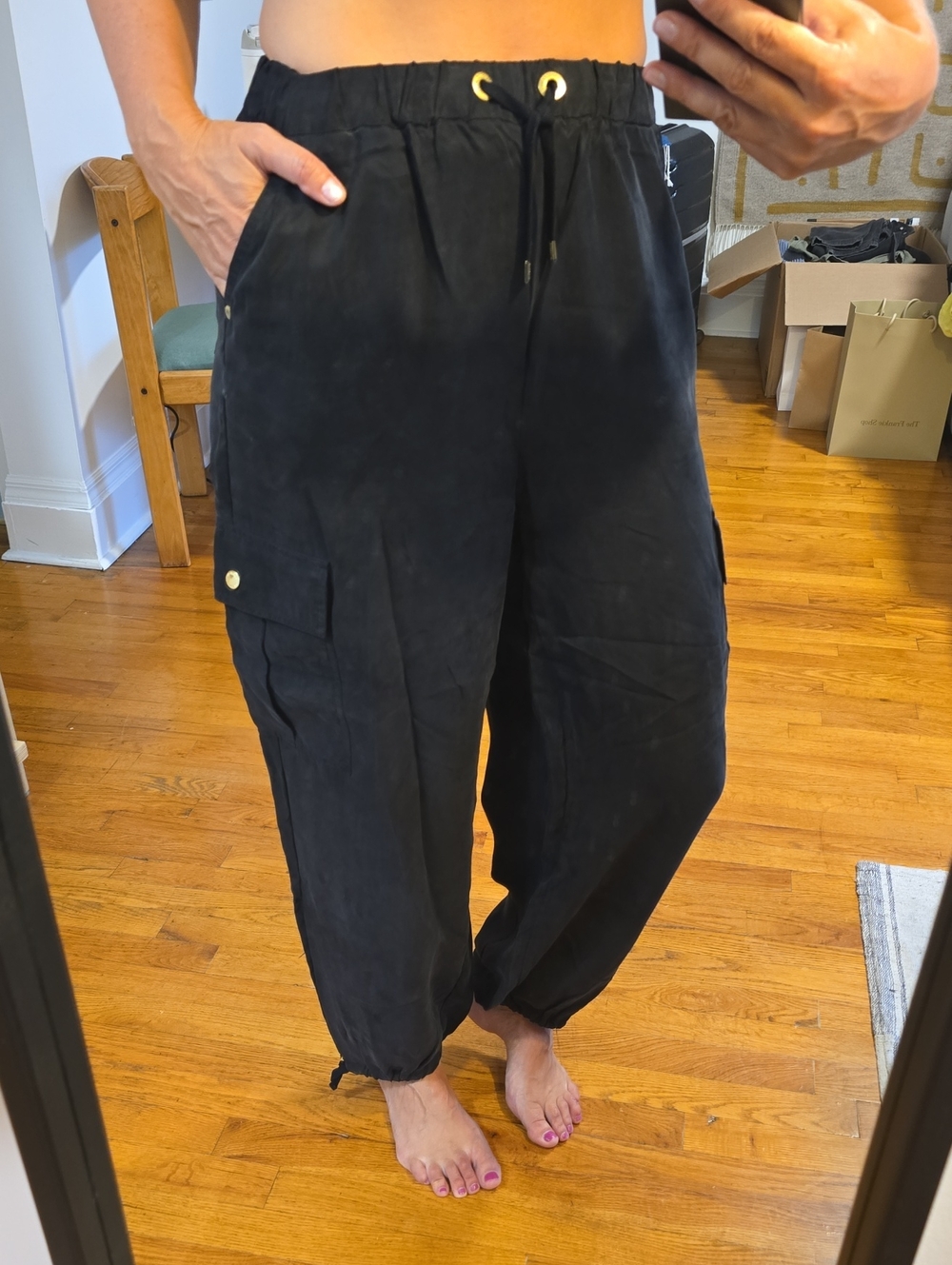 Barbour Black Cargo Pants with Gold-Tone Hardware